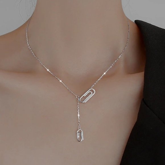 *NEW 925 Sterling Silver Diamond Pin Drop Necklace - Picture 2 of 3